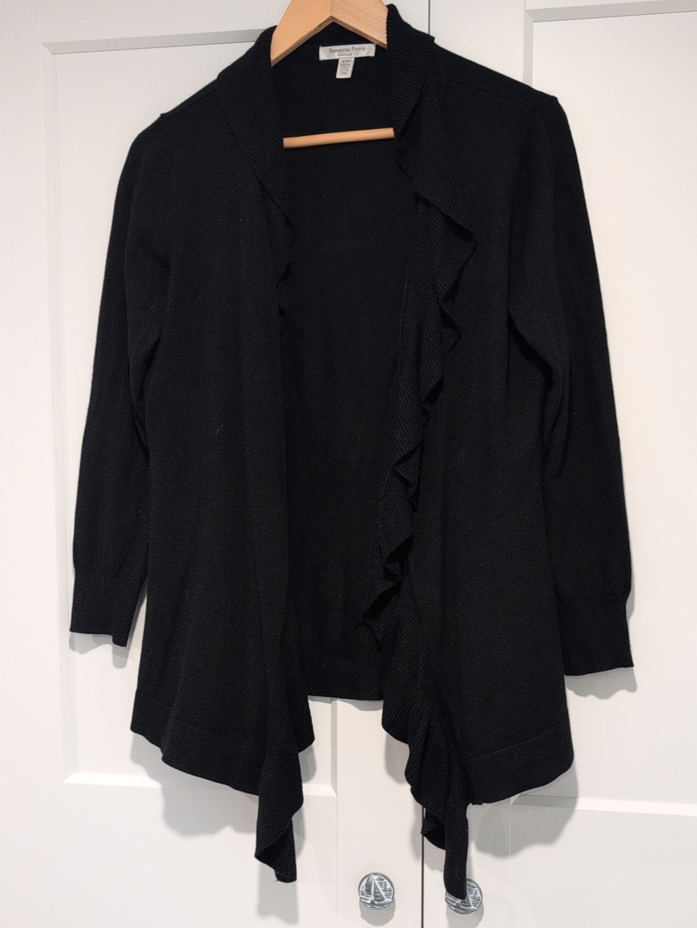 Black Ruffle Front Cardigan Like New - Picture 2 of 4